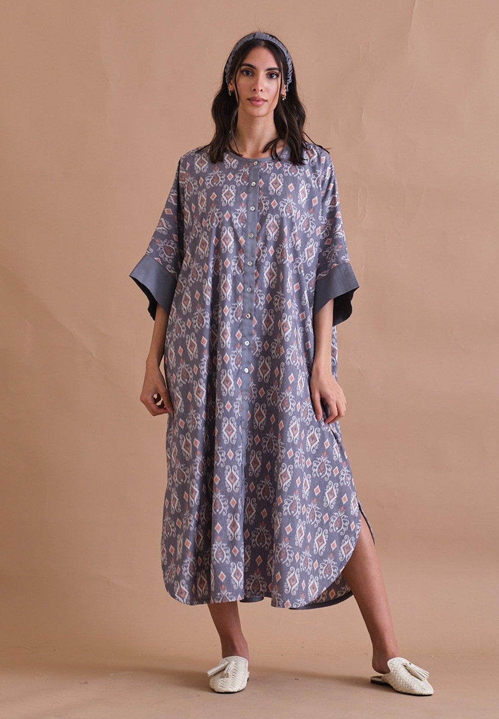 Gray and Orange Light Cotton Kaftan